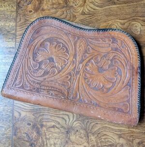 Vintage Hand Tooled Leather Clutch - Western Style